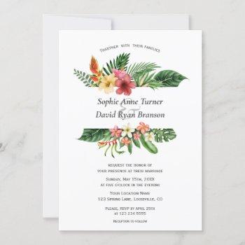 charm lush tropical flowers leaves frame wedding invitation