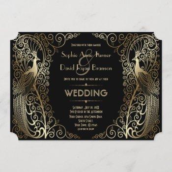 charming gold art deco peacocks wedding invitation