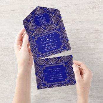 charming gold great gatsby roaring 20s wedding     all in one invitation