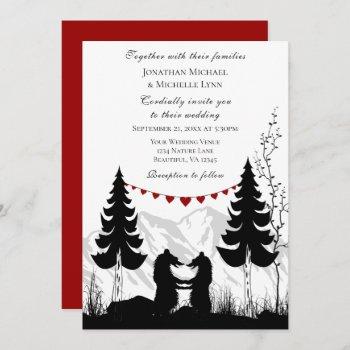 Small Charming Mountain Bear Couple W/ Red Back Wedding Front View