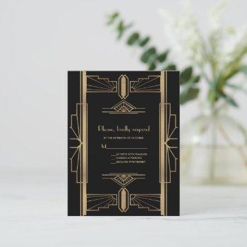 Small Charming Roaring 20's Gold Black Art Deco Wedding Rsvp Front View
