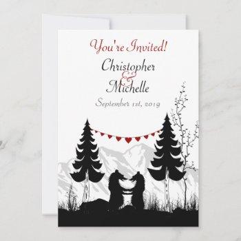 Small Charming Silhouette Mountain Bear Couple Wedding Front View