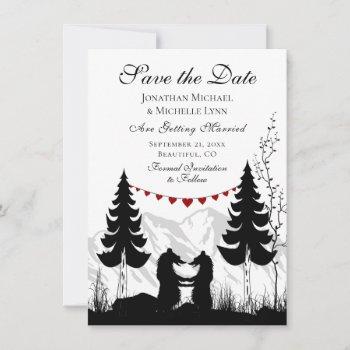 charming silhouette mountain bear couple wedding save the date