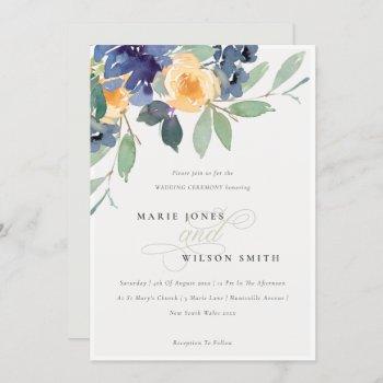 cheerful rustic yellow blue floral wedding invite