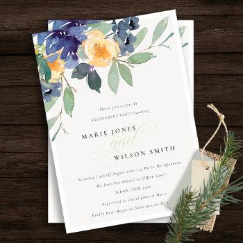 cheerful yellow blue floral engagement invite