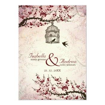 Small Cherry Blossom And Love Birds Wedding Invite Front View