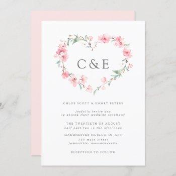Small Cherry Blossom Botanical Heart Monogram Wedding Front View