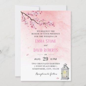 cherry blossom vintage lantern pink floral wedding invitation
