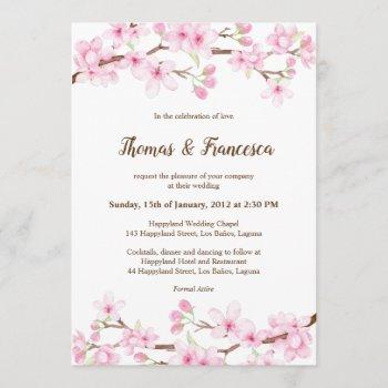 cherry blossoms watercolor wedding invitation