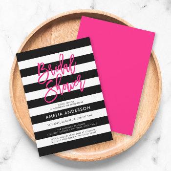 Small Chic Black And White Stripes Pink Baby Shower Front View