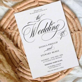 chic black white all in one calligraphy wedding  invitation