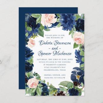 chic blooms | navy blue and blush floral wedding invitation