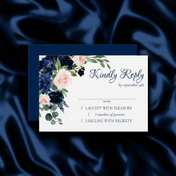 Small Chic Blooms | Navy Blue And Blush Pink Floral Rsvp Front View