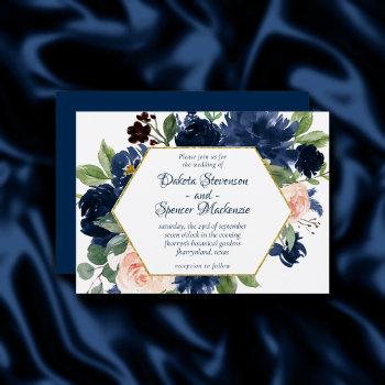 Small Chic Blooms | Navy Blue And Blush Pink Gold Frame Front View