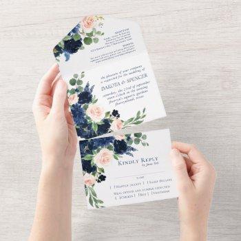 Small Chic Blooms | Romantic Navy Blue And Blush Entree All In One Front View