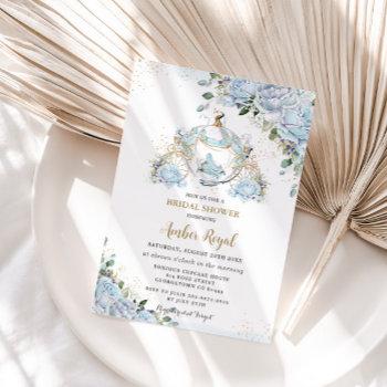 chic blue roses princess carriage bridal shower invitation