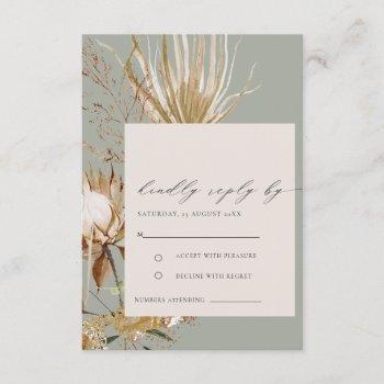 Small Chic Boho Protea Dry Palm Floral Wedding Rsvp Enclosure Card Front View
