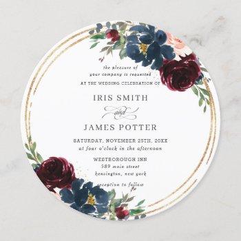Small Chic Burgundy Navy Blue Blush Floral Wedding Front View