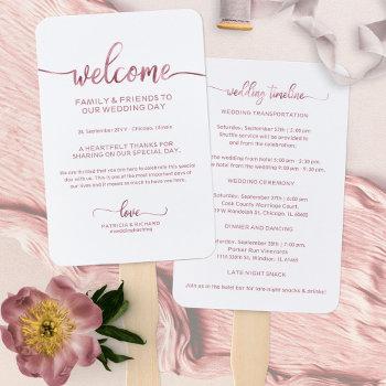 chic calligraphy wedding day timeline hand fan
