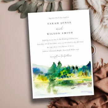 chic countryside mountain river landscape wedding invitation