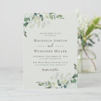 chic eucalyptus sage green wedding invitation