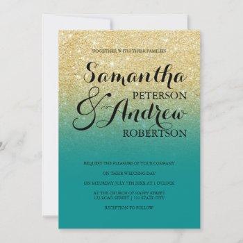 Small Chic Faux Gold Glitter Turquoise Wedding Front View