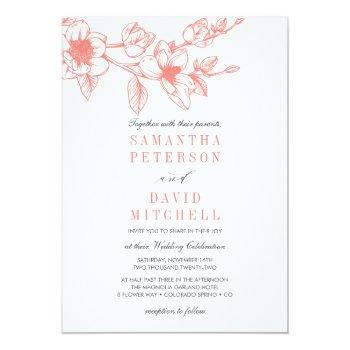 Small Chic Floral Magnolia Branch | Coral | Wedding Front View