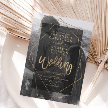 Small Chic Geometric Gold Typography Photo Wedding Front View