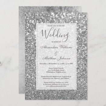 chic glamorous trendy silver glitter wedding invitation