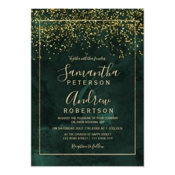 Small Chic Gold Confetti Green Typography Wedding Front View