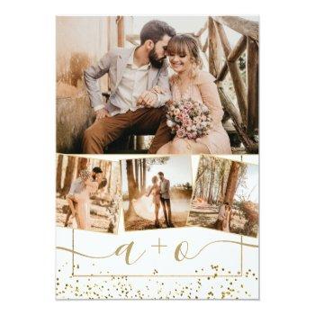 Small Chic Gold Foil White Photo Initials Wedding Back View