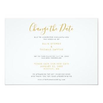 Small Chic Gold Script Change The Date Postponed Save The Date Back View