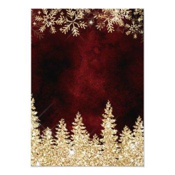 Small Chic Gold Snow Pine Red Christmas Winter Wedding Back View