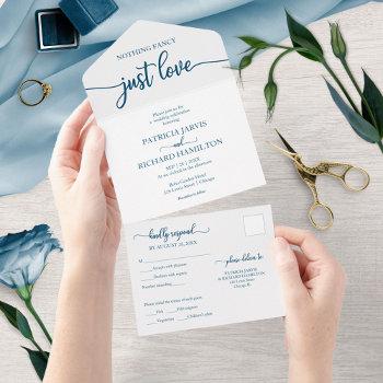 Small Chic Ocean Blue Calligraphy Casual Wedding All In One Front View