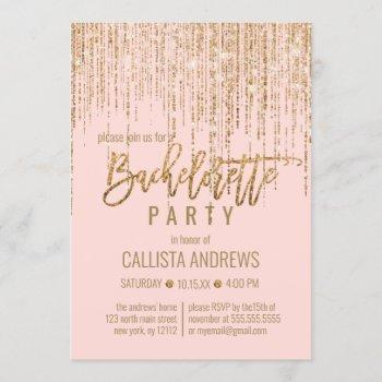 chic pink gold glitter fringe curtain bachelorette invitation