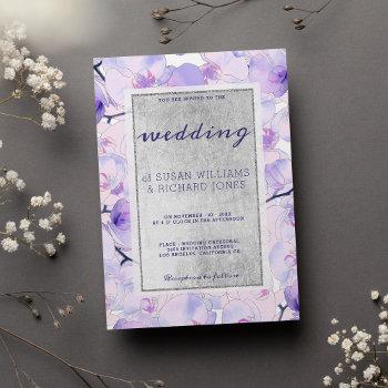 chic pink lavender silver orchid floral wedding invitation