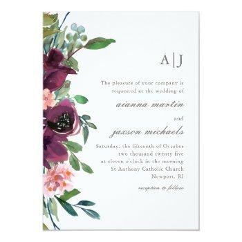 Small Chic Plum Watercolor Floral On Peach Blush Wedding Front View