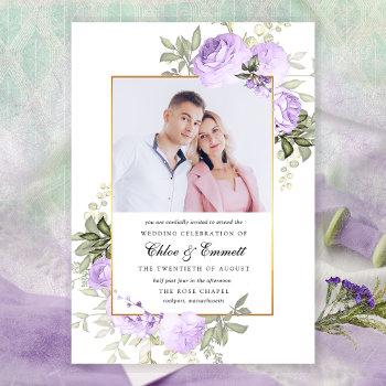 Small Chic Purple Rose Rustic Floral Wedding Photo Front View