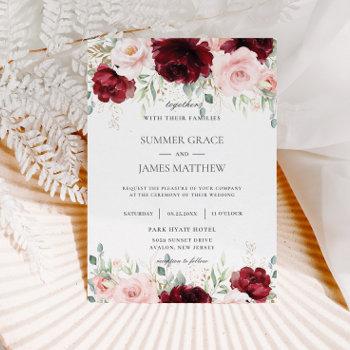 Small Chic Red Burgundy Blush Pink Roses Floral Wedding Front View
