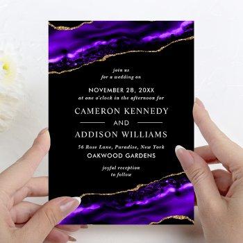 chic royal purple and gold wedding invitation