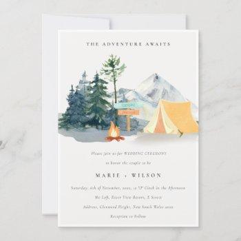 chic rustic pine woods camping mountain wedding invitation
