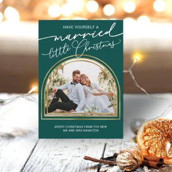 Small Chic Script Arch Holiday Wedding Announcement Front View