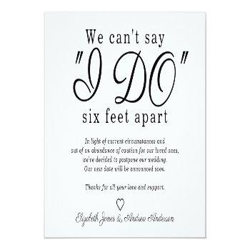 Small Chic Six Feet Apart Postponed Change Date Wedding Announcement Post Front View