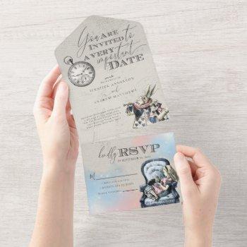 chic vintage alice in wonderland wedding all in on all in one invitation
