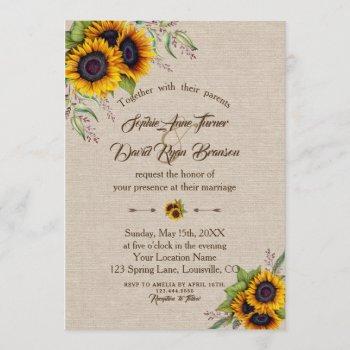 Small Chic Watercolour Sunflowers Linen Canvas Wedding Front View
