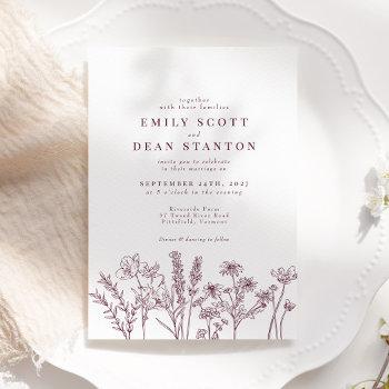 chic wildflower plum burgundy wedding invitation