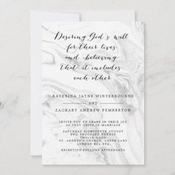 christian marble elegant script wedding invitation