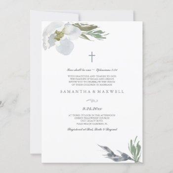 christian wedding cool grey watercolor florals invitation