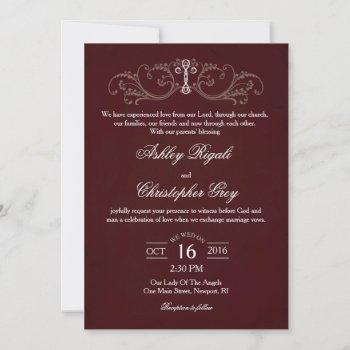 Small Christian Wedding  - Burgundy & Grey Front View