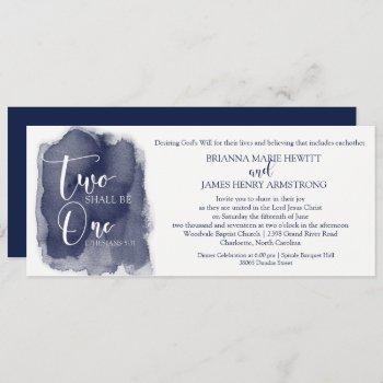 christian wedding invitation - watercolor navy